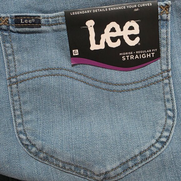 Lee Relaxed Fit Mid Rise Straight Leg Jeans Womens Plus Size 20W Petite Blue - Picture 6 of 11
